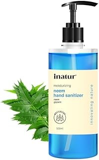 inatur Moisturizing Hand Sanitizer Gel 500ml | With 85% Isopropyl Alcohol, Neem Extracts & Glycerin | Kills 99.9% Germs | Quick-Dry & Non-Sticky | Gentle on Skin & No Rinse Needed