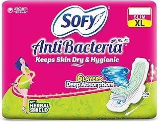 Sofy AntiBacteria XL - 290mm | 48 Count pads | For Women Sanitary Pads | Keep Skin Dry | 6 Layer Deep Absorption | Herbal Shield | Hygiene & Herbs | X-Large